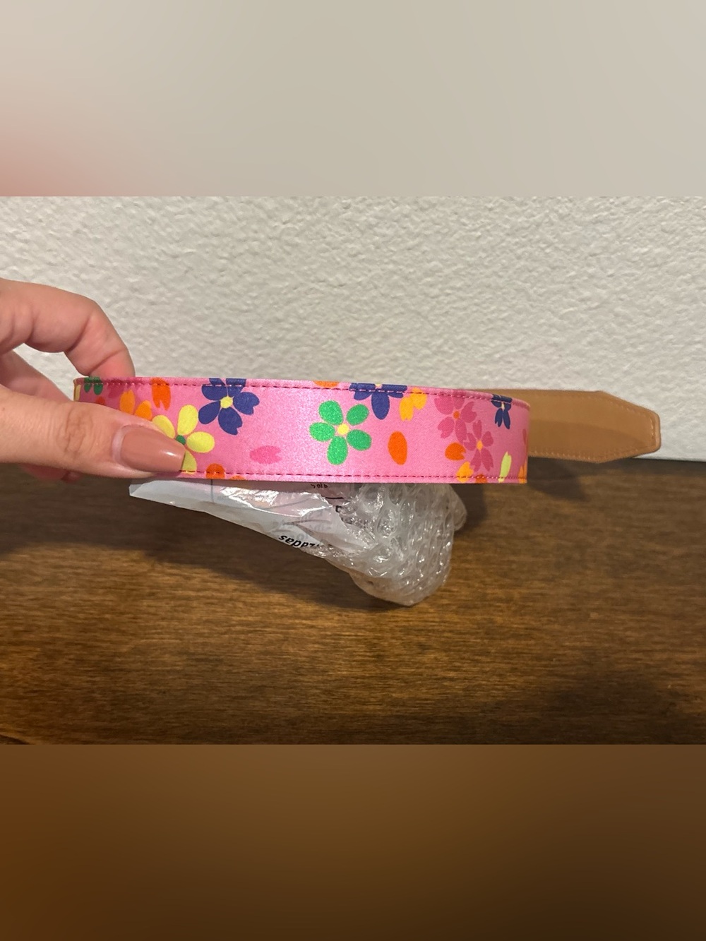 Kurt Geiger Pink Floral Belt with Gold Buckle - Picture 4 of 4